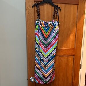Milly Multicolor Chevron Midi Dress — Purple, Green, Blue & Pink Stripes